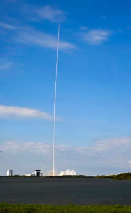 Flying to the Northeast to catch up, rendezvous and dock to the International Space Station, a SpaceX Falcon 9 rocket launches from Launch Complex 40 on Mission CRS-34 at the Cape Canaveral Space Force Station, Florida on Friday, May 15, 2026. Seconds after 6:05 PM,the Cargo Dragon spacecraft is carrying over three tons of equipment and supplies to the Outpost for NASA.  CCP20260515001 JOExMARINO