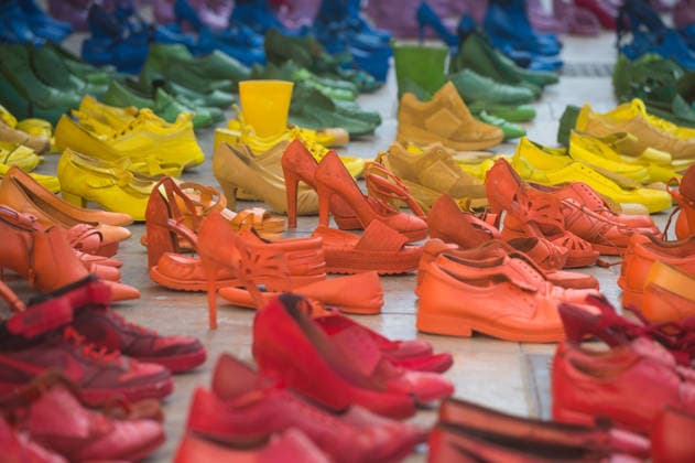 May 15, 2026, Malaga, Spain: Hundred of colorful shoes are seen placed on the ground during a protest to mark the International Day Against Homophobia, Biphobia and Transphobia (IDAHOBIT), which is celebrated on 17 May. Amnesty International and the local NGO Ojala have placed hundreds of colourful shoes representing the LGBT+ pride flag as part of an artistic performance that denounces violence against LGBT+ people around the world. Malaga Spain  - ZUMAs197 20260515_aaa_s197_471 Copyright: xJesusxMeridax