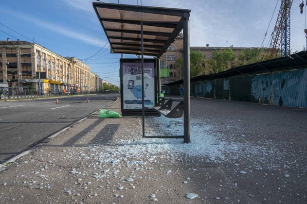 Aftermath of a Russian UAV strike on Kharkiv KHARKIV, UKRAINE - MAY 16: A view of the damage in the area after a Russian UAV strike on a avenue in central Kharkiv, Ukraine on May 16, 2026. The drone struck the road. Three subway exits, three public transportation stops, the trolleybus overhead wire system, and a trolleybus near a stop were damaged. One person was injured. Explosive ordnance disposal experts are on the scene, and municipal workers are clearing up the aftermath of the explosion. Serhii Masin Anadolu Kharkiv Ukraine. Editorial use only. Please get in touch for any other usage.  Copyright: x2026xAnadoluxSerhiixMasinx