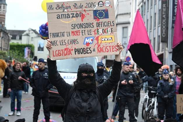 Brussels Pride Celebrates 30 Years BRUSSELS, BELGIUM - MAY 16: Protesters against the partiscipation of NV-A and MR to the Pride have to oppose the Police. The Pride march walks through the streets of the capital.This year marks the 30th anniversary of Pride in Brussels. Thirty years of struggle, pride and visibility for the LGBTQIA+ community. The theme chosen for 2026 reflects the challenges of a world in turmoil: When Times Get Darker, We Shine Brighter. A powerful and unifying message, more necessary than ever in a troubled international context where the rights of the LGBTQIA+ community are under constant threat.on May 16, 2026 in Brussels, Belgium, 16 05 2026 Brussels Belgium  Copyright: xBertxVanxDenxBrouckex