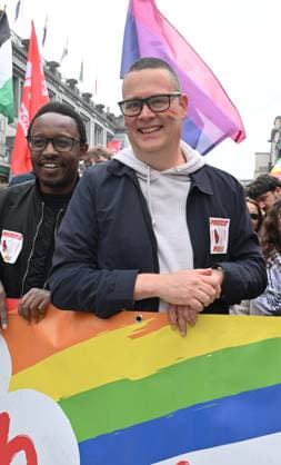 Brussels Pride Celebrates 30 Years BRUSSELS, BELGIUM - MAY 16: The political party Pvda-PTB represents it s selve withRaul Hedebouw amongst others. The Pride march walks through the streets of the capital.This year marks the 30th anniversary of Pride in Brussels. Thirty years of struggle, pride and visibility for the LGBTQIA+ community. The theme chosen for 2026 reflects the challenges of a world in turmoil: When Times Get Darker, We Shine Brighter. A powerful and unifying message, more necessary than ever in a troubled international context where the rights of the LGBTQIA+ community are under constant threat.on May 16, 2026 in Brussels, Belgium, 16 05 2026 Brussels Belgium  Copyright: xBertxVanxDenxBrouckex