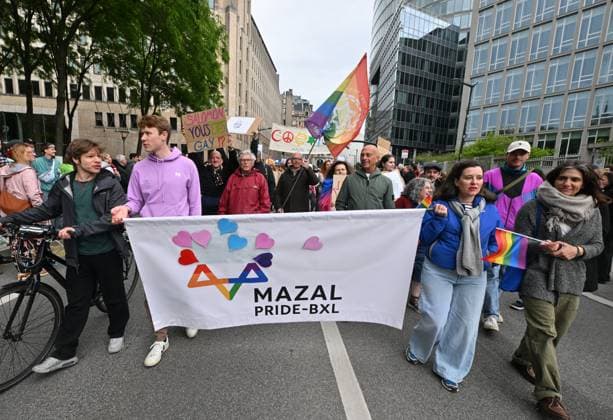 Brussels Pride Celebrates 30 Years BRUSSELS, BELGIUM - MAY 16: Jews as well as palistinians are represented. The Pride march walks through the streets of the capital.This year marks the 30th anniversary of Pride in Brussels. Thirty years of struggle, pride and visibility for the LGBTQIA+ community. The theme chosen for 2026 reflects the challenges of a world in turmoil: When Times Get Darker, We Shine Brighter. A powerful and unifying message, more necessary than ever in a troubled international context where the rights of the LGBTQIA+ community are under constant threat.on May 16, 2026 in Brussels, Belgium, 16 05 2026 Brussels Belgium  Copyright: xBertxVanxDenxBrouckex