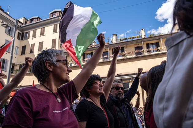 May 16, 2026, Milan, Lombardy, Italy: People take part in a national rally in support of Palestine on May 16, 2026, in Milan. The rally, organized in the run-up to the general strike on May 29, drew participants from all over Italy, and the organizers drew up 17 demands, including an end to the genocide, the termination of all economic agreements with Israel, and a halt to arms sales to Israel. Milan Italy - ZUMAs377 20260516_znp_s377_017 Copyright: xPietroxStariccox