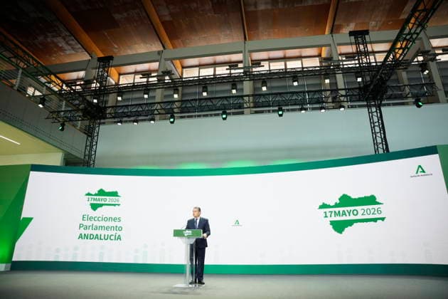 Elections Andalusia 2026 The Minister of Health, Presidency and Emergencies of the Junta de Andalucía, Antonio Sanz appears at the Data Dissemination Center of the 17M elections in the Pabellón de la Navegación A May 17, 2026 in Seville, Andalusia Spain This Sunday, May 17, more than 6,8 million Andalusians are called to the polls to elect the 109 deputies who will make up the Parliament of Andalusia during the XIII Legislature The number of voters represents an increase of 2.5 with respect to the census of the last regional elections held in June 2022 17 MAY 2026 Joaquí Seville, Andalusia Seville, Andalusia Espana  Copyright: xJoaquinxCorcherox 7528772