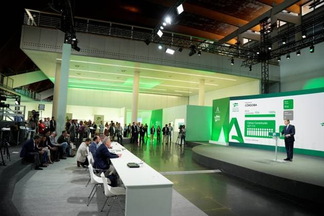 Elections Andalusia 2026 The Minister of Health, Presidency and Emergencies of the Junta de Andalucía, Antonio Sanz appears at the Data Dissemination Center of the 17M elections in the Pabellón de la Navegación A May 17, 2026 in Seville, Andalusia Spain This Sunday, May 17, more than 6,8 million Andalusians are called to the polls to elect the 109 deputies who will make up the Parliament of Andalusia during the XIII Legislature The number of voters represents an increase of 2.5 with respect to the census of the last regional elections held in June 2022 17 MAY 2026 Joaquí Seville, Andalusia Seville, Andalusia Espana  Copyright: xJoaquinxCorcherox 7528773