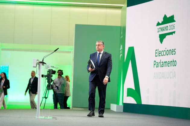 Elections Andalusia 2026 The Minister of Health, Presidency and Emergencies of the Junta de Andalucía, Antonio Sanz appears to report at the Data Dissemination Center of the 17M elections in the Navigation Pavilion A 17 May 2026 in Seville, Andalusia Spain This Sunday, May 17, more than 6,8 million Andalusians are called to the polls to elect the 109 deputies who will make up the Parliament of Andalusia during the XIII Legislature The number of voters represents an increase of 2.5 with respect to the census of the last autonomic elections held in June 2022 17 MAY 2026 Joaquí Seville, Andalusia Seville, Andalusia Spain  Copyright: xJoaquinxCorcherox 7529094