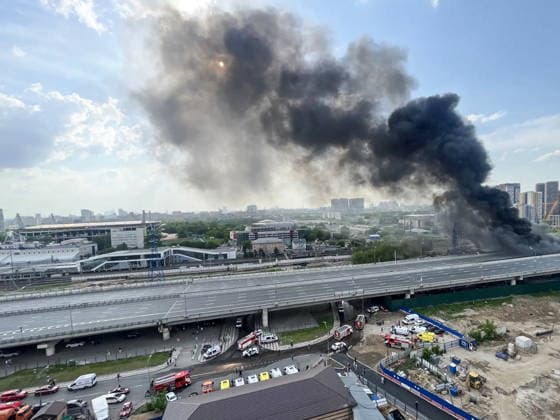 RUSSIA, MOSCOW - MAY 17, 2026: Smoke billows from a fire near Cherkizovskaya station of the Moscow Metro. Sergei Shakhidzhanyan TASS  92627770