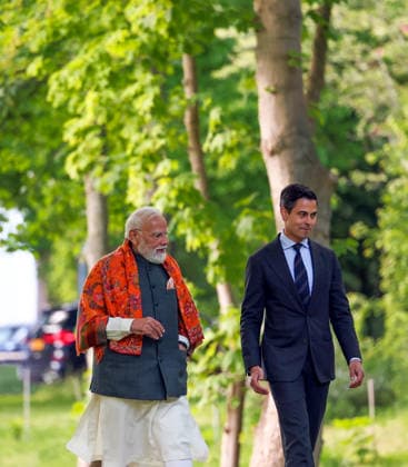 RECORD DATE NOT STATED PM Modi and Netherlands PM Rob Jetten during a walk in the gardens of the latter™s official residence (Catshuis), in The Hague The Hague Netherlands , May 17 (ANI): Prime Minister Narendra Modi and Netherlands Prime Minister Rob Jetten during a walk in the gardens of the latter™s official residence (Catshuis), in The Hague on Saturday. (DPR PMO ANI Photo) The Hague The Hague Netherlands Copyright: xANIx ANI_20260517015