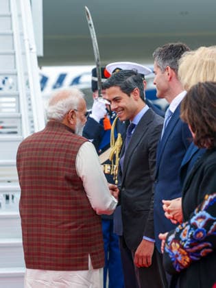 PM Modi embarks for Gothenburg, Sweden, after concluding his visit to Netherlands Netherlands, May 17 (ANI): Prime Minister of the Netherlands, Rob Jetten, sees off Prime Minister Narendra Modi at the airport as he emplanes for Sweden after concluding his visit to Netherlands, on Sunday. (DPR PMO ANI Photo) Netherlands Copyright: xANIx ANI_20260517263