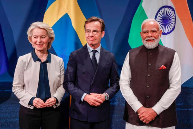 GÖTEBORG, SWEDEN 20260517 European Commission President Ursula von der Leyen, Swedish Prime Minister Ulf Kristersson M , and Indian Prime Minister Narendra Modi, after a press briefing in Gothenburg, Sweden, Sunday, May 17, 2026 Indian Prime Minister here for bilateral meetings with government and business leaders GÖTEBORG SWEDEN x9200x  Copyright: xAdamxIhse TTx MODI I GÖTEBORG t730U6Wqesc