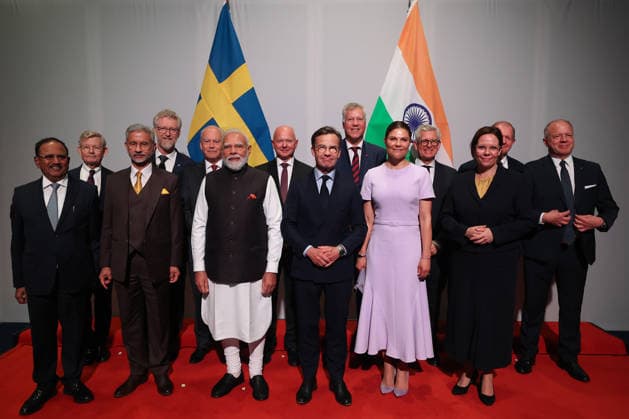 Politics, Diplomacy, Government Strengthening India Sweden ties, PM Modi met Robert Maersk Uggla and interacted with leading Swedish CEOs in Gothenburg, Sweden. PM Modi engages with top Swedish industry leaders during his visit to Sweden, focusing on trade, innovation and global partnerships. Sweden Copyright: xSeshadrixSukumarx