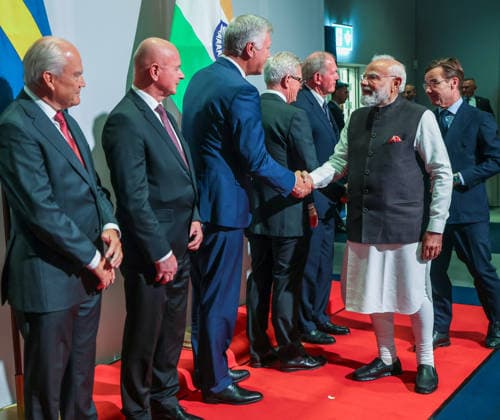 PM Modi interacts with a group of leading Swedish CEOs Gothenburg Sweden , May 17 (ANI): Prime Minister Narendra Modi interacts with a group of leading Swedish CEOs, in Gothenburg on Sunday. (Narendra Modi Photo Gallery ANI Photo) Gothenburg Sweden Copyright: xANIx ANI_20260517544