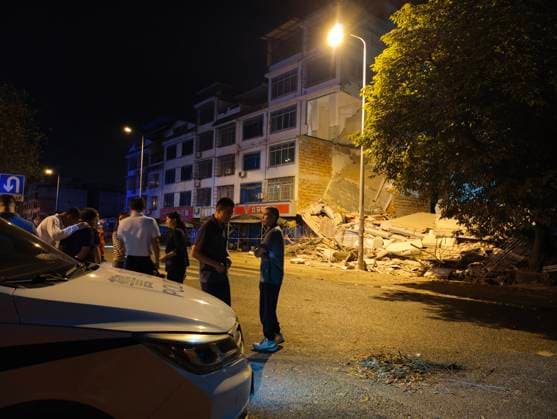 LIUZHOU, CHINA - MAY 18: Rescuers work at the site after a 5.2-magnitude earthquake on May 18, 2026 in Liunan District, Liuzhou City, Guangxi Zhuang Autonomous Region of China. A 5.2-magnitude earthquake struck Liuzhou, a city in south China s Guangxi Zhuang Autonomous Region, early Monday, leaving three people missing and four others hospitalized, local authorities said.  Copyright: xChinaxNewsxServicex 111642269947
