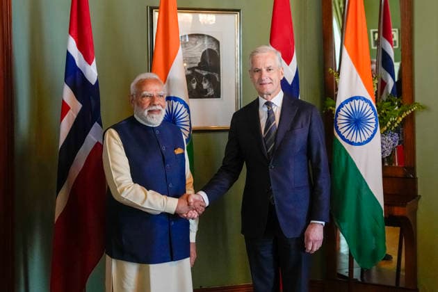 Indias statsminister Narendra Modi besoker Norge Oslo, Norge 20260518. Statsminister Jonas Gahr Store (Ap) tar imot Indias statsminister Narendra Modi i regjeringens representasjonsanlegg i Oslo mandag. Foto: Fredrik Varfjell NTB POOL Oslo Norge Sm9DMJGjwto EDITORIAL USE ONLY Ref:_POLSm9DMJGjwto.jpg Copyright: xFredrikxVarfjellx xNTBx