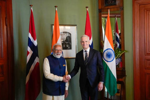 Indias statsminister Narendra Modi besoker Norge Oslo, Norge 20260518. Statsminister Jonas Gahr Store tar imot Indias statsminister Narendra Modi i regjeringens representasjonsanlegg i Oslo. Foto: Fredrik Varfjell NTB POOL Oslo Norge 0pnmxkFWG10 EDITORIAL USE ONLY Ref:_POL0pnmxkFWG10.jpg Copyright: xFredrikxVarfjellx xNTBx