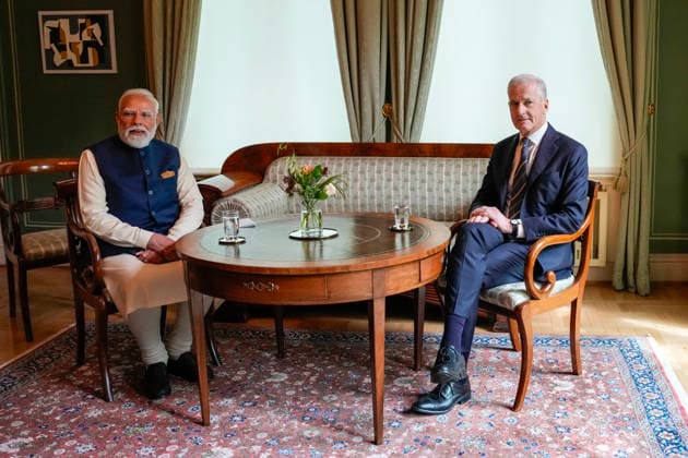 Indias statsminister Narendra Modi besoker Norge Oslo, Norge 20260518. Statsminister Jonas Gahr Store tar imot Indias statsminister Narendra Modi i regjeringens representasjonsanlegg i Oslo. Foto: Fredrik Varfjell NTB POOL Oslo Norge 2txxQS0RghI EDITORIAL USE ONLY Ref:_POL2txxQS0RghI.jpg Copyright: xFredrikxVarfjellx xNTBx