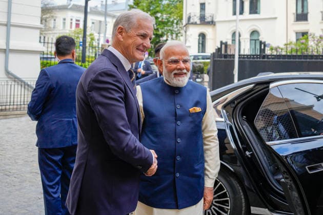 Indias statsminister Narendra Modi besoker Norge Oslo, Norge 20260518. Statsminister Jonas Gahr Store tar imot Indias statsminister Narendra Modi i regjeringens representasjonsanlegg i Oslo. Foto: Fredrik Varfjell NTB POOL Oslo Norge sO4wxYLbuws EDITORIAL USE ONLY Ref:_POLsO4wxYLbuws.jpg Copyright: xFredrikxVarfjellx xNTBx