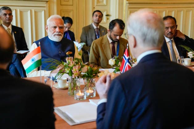 Indias statsminister Narendra Modi besoker Norge Oslo, Norge 20260518. Statsminister Jonas Gahr Store moter Indias statsminister Narendra Modi i regjeringens representasjonsanlegg i Oslo mandag. Foto: Fredrik Varfjell NTB POOL Oslo Norge aeJAkkA7fPA EDITORIAL USE ONLY Ref:_POLaeJAkkA7fPA.jpg Copyright: xFredrikxVarfjellx xNTBx