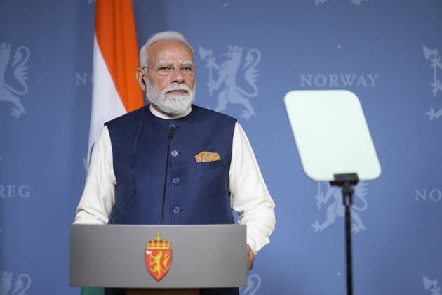 Indias statsminister Narendra Modi besoker Norge Oslo, Norge 20260518. Indias statsminister Narendra Modi og statsminister Jonas Gahr Store holder pressekonferanse etter sitt mote i regjeringens representasjonsanlegg i Oslo mandag. Foto: Fredrik Varfjell NTB POOL Oslo Norge xdfdwJGPr8I EDITORIAL USE ONLY Ref:_POLxdfdwJGPr8I.jpg Copyright: xFredrikxVarfjellx xNTBx