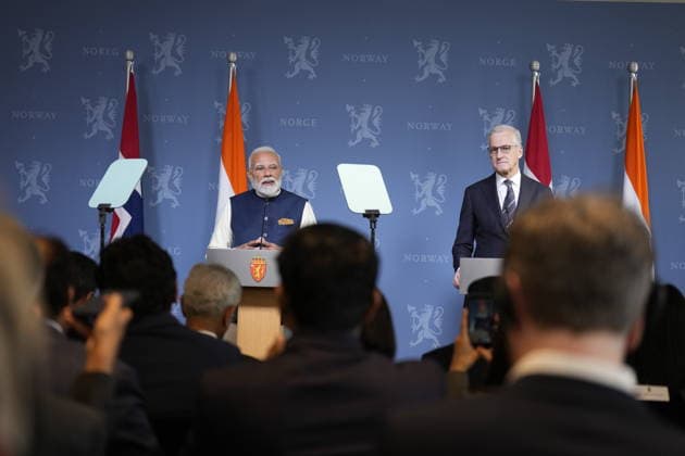 Indias statsminister Narendra Modi besoker Norge Oslo, Norge 20260518. Statsminister Jonas Gahr Store tar imot Indias statsminister Narendra Modi i regjeringens representasjonsanlegg i Oslo. Foto: Fredrik Varfjell NTB POOL Oslo Norge 7RVK96zvzg4 EDITORIAL USE ONLY Ref:_POL7RVK96zvzg4.jpg Copyright: xFredrikxVarfjellx xNTBx