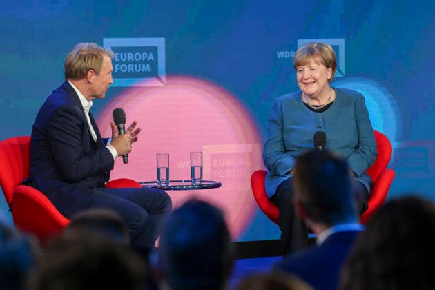 Angela Merkel, Bundeskanzlerin a.D. und Markus Preiss beim WDR Europaforum auf der Re:publica Digitalmesse unter dem Motto Never Gonna Give You Up eröffnet in The Station am 18.05.26 in Berlin Angela Merkel spricht auf der Re:publica 2026 in Berlin