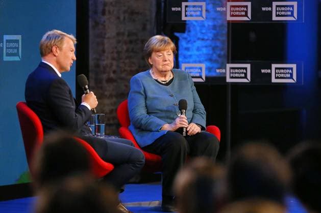 Berlin, Deutschland, 18.05.2026: Station: Digitalmesse Re:publica 2026: ARD-Hauptstadtkorrespondent Markus Preiß in einem Interview mit Altkanzlerin Angela Merkel in der Sendung WDR-Europaforum Copyright: xdtsxNachrichtenagenturx dts_119159