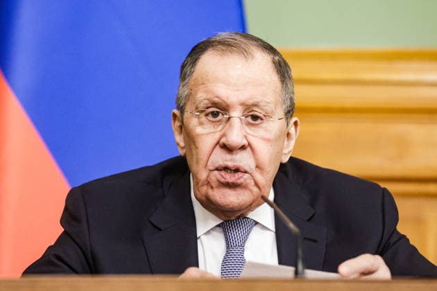 RUSSIA, MOSCOW - MAY 18, 2026: Russia s Foreign Minister Sergei Lavrov during a press conference following a meeting with Simeon Oyono Esono Angue, Minister of Foreign Affairs, International Cooperation, and Diaspora of Equatorial Guinea, at the Reception House of the Russian Foreign Ministry. Mikhail Sinitsyn TASS  92682200