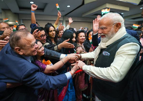 RECORD DATE NOT STATED PM Modi arrives in Norway Oslo Norway , May 18 (ANI): Prime Minister Narendra Modi receives a warm welcome from the members of Indian diaspora, in Oslo on Monday. (DPR PMO ANI Photo) Oslo Norway Copyright: xANIx ANI_20260518215