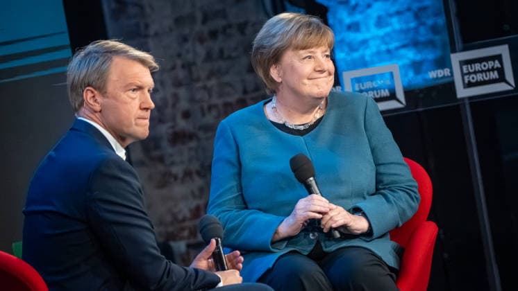 Bundeskanzlerin a.D. Angela Merkel beim WDR Europaforum im Rahmen der re:publica 2026, im Gespräch mit Markus Preiß, Studioleiter und Chefredakteur Fernsehen, ARD‘Hauptstadtstudio;Digitalkonferenz re:publica 2026 in Berlin, Berlin Berlin Deutschland Eventlocation STATION