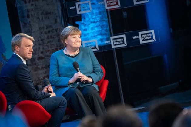 Bundeskanzlerin a.D. Angela Merkel beim WDR Europaforum im Rahmen der re:publica 2026, im Gespräch mit Markus Preiß, Studioleiter und Chefredakteur Fernsehen, ARD‘Hauptstadtstudio;Digitalkonferenz re:publica 2026 in Berlin, Berlin Berlin Deutschland Eventlocation STATION