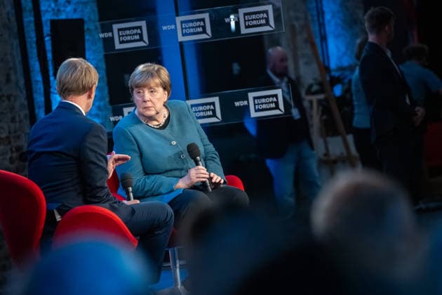 Bundeskanzlerin a.D. Angela Merkel beim WDR Europaforum im Rahmen der re:publica 2026, im Gespräch mit Markus Preiß, Studioleiter und Chefredakteur Fernsehen, ARD‘Hauptstadtstudio;Digitalkonferenz re:publica 2026 in Berlin, Berlin Berlin Deutschland Eventlocation STATION
