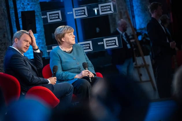 Bundeskanzlerin a.D. Angela Merkel beim WDR Europaforum im Rahmen der re:publica 2026, im Gespräch mit Markus Preiß, Studioleiter und Chefredakteur Fernsehen, ARD‘Hauptstadtstudio;Digitalkonferenz re:publica 2026 in Berlin, Berlin Berlin Deutschland Eventlocation STATION