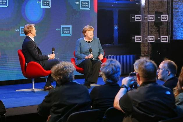 Berlin, Deutschland, 18.05.2026: Station: Digitalmesse Re:publica 2026: ARD-Hauptstadtkorrespondent Markus Preiß in einem Interview mit Altkanzlerin Angela Merkel in der Sendung WDR-Europaforum Copyright: xdtsxNachrichtenagenturx dts_119171