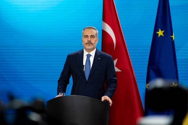 Fidan - Wadephul joint press conference in Berlin BERLIN, GERMANY - MAY 18: Turkish Foreign Minister Hakan Fidan and German Foreign Minister Johann David Wadephul (not seen) hold a joint press conference following the Third Meeting of the Strategic Dialogue Mechanism between Turkiye and Germany in Berlin, Germany, on May 18, 2026. Murat Gok Anadolu Berlin Germany. Editorial use only. Please get in touch for any other usage.  Copyright: x2026xAnadoluxMuratxGokx