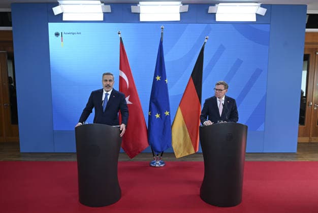 Hakan Fidan - Johann Wadephul meeting in Berlin BERLIN, GERMANY - MAY 18: Turkish Foreign Minister Hakan Fidan and German Foreign Minister Johann Wadephul hold a joint press conferen after their meeting in Berlin, Germany on May 18, 2026. Halil Sagirkaya Anadolu Berlin Germany. Editorial use only. Please get in touch for any other usage.  Copyright: x2026xAnadoluxHalilxSagirkayax