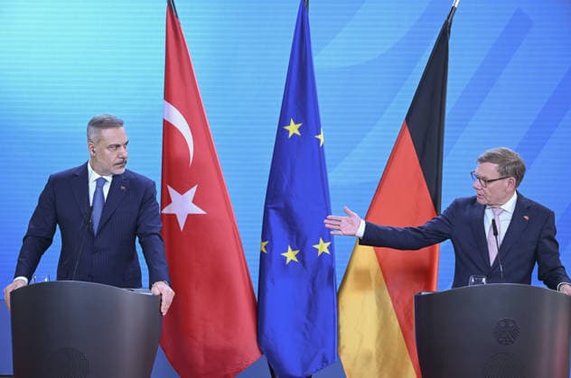 Hakan Fidan - Johann Wadephul meeting in Berlin BERLIN, GERMANY - MAY 18: Turkish Foreign Minister Hakan Fidan and German Foreign Minister Johann Wadephul hold a joint press conferen after their meeting in Berlin, Germany on May 18, 2026. Halil Sagirkaya Anadolu Berlin Germany. Editorial use only. Please get in touch for any other usage.  Copyright: x2026xAnadoluxHalilxSagirkayax
