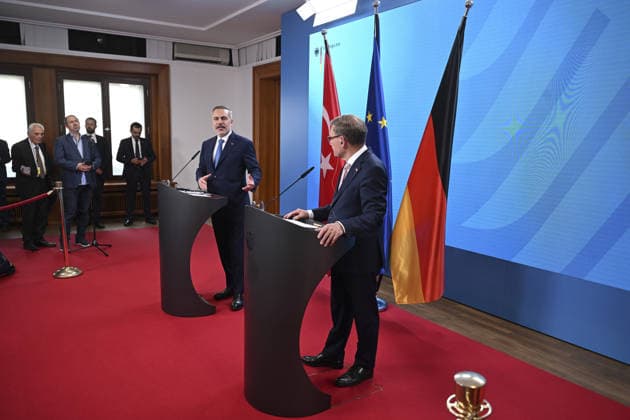 Hakan Fidan - Johann Wadephul meeting in Berlin BERLIN, GERMANY - MAY 18: Turkish Foreign Minister Hakan Fidan and German Foreign Minister Johann Wadephul hold a joint press conferen after their meeting in Berlin, Germany on May 18, 2026. Halil Sagirkaya Anadolu Berlin Germany. Editorial use only. Please get in touch for any other usage.  Copyright: x2026xAnadoluxHalilxSagirkayax