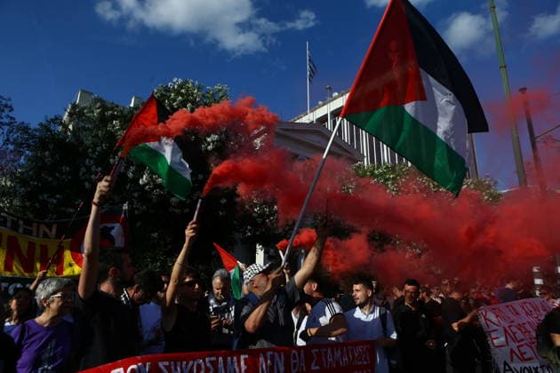 May 18, 2026, Athens, Greece: Supporters of Global Sumud Flotilla protest outside the Greek Ministry of Foreign Affairs against Israeli attack on flotilla close to Cyprus. Athens Greece - ZUMAv62_ 20260518_zaf_v62_025 Copyright: xAristidisxVafeiadakisx