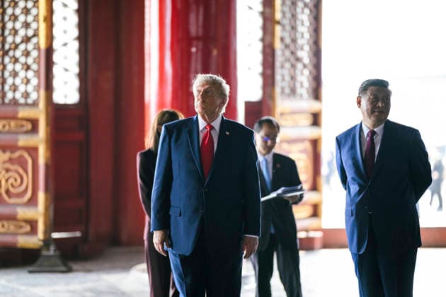 May 18, 2026, Beijing, China: U.S. President Donald Trump, tours the Hall of Prayer of Good Harvest accompanied by Chinese President Xi Jinping, right, during a visit to the Temple of Heaven, May 14, 2026 in Beijing, China. Beijing China - ZUMAp138 20260518_zaa_p138_027 Copyright: xDanielxTorok WhitexHousex