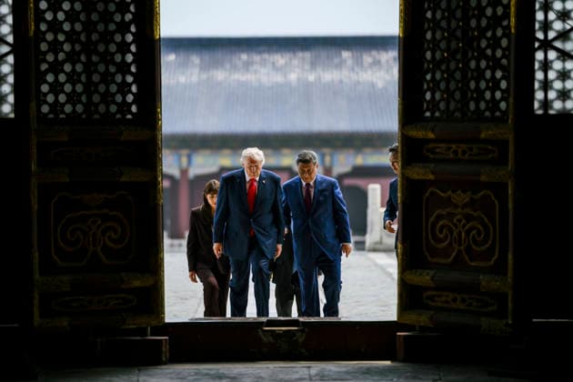 May 18, 2026, Beijing, China: U.S. President Donald Trump, enters the Hall of Prayer of Good Harvest accompanied by Chinese President Xi Jinping, right, during a visit to the Temple of Heaven, May 14, 2026 in Beijing, China. Beijing China - ZUMAp138 20260518_zaa_p138_030 Copyright: xDanielxTorok WhitexHousex