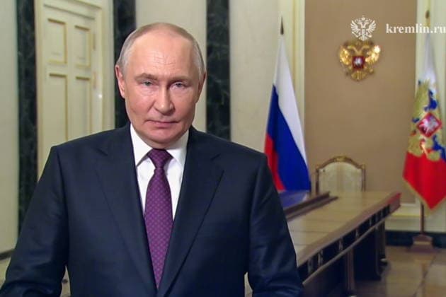 RUSSIA, MOSCOW - MAY 19, 2026: Russia s President Vladimir Putin delivers a video address ahead of his official visit to China. Video screen grab. Best quality available. Mikhail Metzel Russian Presidential Press and Information Office TASS  92718244