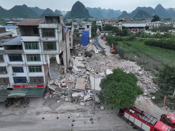 LIUZHOU, CHINA - MAY 18: Debris from damaged houses are seen after a 5.2-magnitude earthquake on May 18, 2026 in Liunan District, Liuzhou City, Guangxi Zhuang Autonomous Region of China. A 5.2-magnitude earthquake struck Liuzhou, a city in south China s Guangxi Zhuang Autonomous Region, early Monday, leaving three people missing and four others hospitalized, local authorities said.  Copyright: xVCGx 111642360653