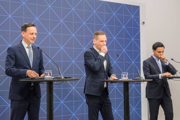 photonews.at - Wien, 19.05.2026. Anl. der morgigen, 20.05. stattfindenden Nationalratssitzung laden die Klubobmänner der Regierung zur Plenarvorschau ein. PHOTO: Klubobmann der ÖVP Ernst Gödl, Klubobmann der SPÖ Philip Kucher und Klubmann von NEOS Yannick Shetty Ahead of tomorrow’s National Council meeting on 20 May, the government’s parliamentary group leaders invite you to a preview of the agenda. Regierung, Nationalrat, Penarsitzung, Nationalratssitzung, Vorschau, Koalitionsparteien PK Der Klubobmänner der Regierung mit der Plenarvorschau