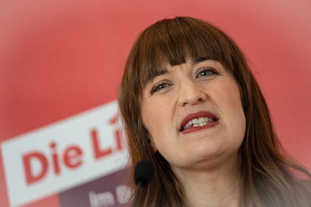 Fraktionsvorsitzende Heidi Reichinnek während ihres Pressestatements;Die Linke Statement im Deutschen Bundestag zu Beginn der Sitzungswoche, Berlin Berlin Deutschland ORTSANGABE
