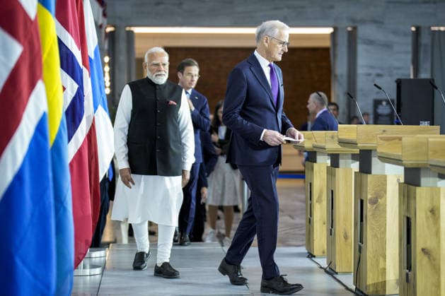 Nordic-Indian Summit Oslo 20260519. Indian Prime Minister Narendra Modi (L) and Prime Minister Jonas Gahr Store at the press conference after the meeting between India and the Nordic countries at the City Hall in Oslo. Photo: Stian Lysberg Solum NTB POOL Oslo Norway 2TDGhAhwAp4 EDITORIAL USE ONLY Ref:_POL2TDGhAhwAp4.jpg Copyright: xStianxLysbergxSolumx xNTBx