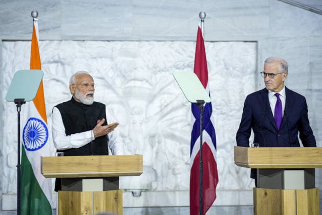 Nordisk-indisk toppmote Oslo 20260519. Indias statsminister Narendra Modi og statsminister Jonas Gahr Store pa pressekonferansen etter motet mellom India og de nordiske landene i Radhuset i Oslo. Foto: Stian Lysberg Solum NTB POOL Oslo Norge xY3uQ-nBrfk EDITORIAL USE ONLY Ref:_POLxY3uQ-nBrfk.jpg Copyright: xStianxLysbergxSolumx xNTBx