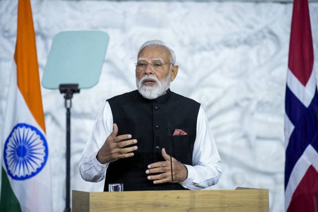 Nordisk-indisk toppmote Oslo 20260519. Indias statsminister Narendra Modi pa pressekonferansen etter motet mellom India og de nordiske landene i Radhuset i Oslo. Foto: Stian Lysberg Solum NTB POOL Oslo Norge DNKBR8Imy-0 EDITORIAL USE ONLY Ref:_POLDNKBR8Imy-0.jpg Copyright: xStianxLysbergxSolumx xNTBx