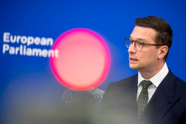 May 19, 2026: Jordan Bardella, President of the Patriots for Europe group, attends a briefing at the European Parliament in Strasbourg, France, 19.05.2026 - ZUMAw80_ 20260519_faf_w80_013 Copyright: xWiktorxDabkowskix