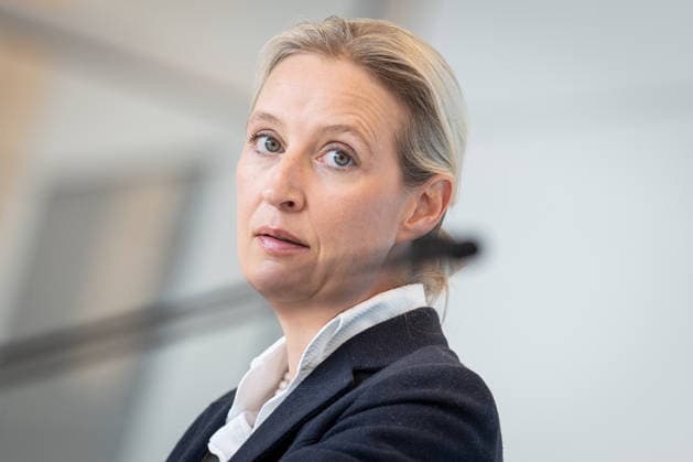 Partei- und Fraktionsvorsitzende Alice Weidel während des Pressestatements auf der Fraktionsebene des Deutschen Bundestags;Pressestatement der AfD-Partei- und Fraktionsvorsitzenden im Deutschen Bundestag zu Beginn der Sitzungswoche, Berlin Berlin Deutschland Bundestag