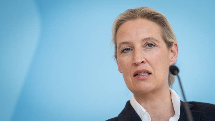 Partei- und Fraktionsvorsitzende Alice Weidel während des Pressestatements auf der Fraktionsebene des Deutschen Bundestags;Pressestatement der AfD-Partei- und Fraktionsvorsitzenden im Deutschen Bundestag zu Beginn der Sitzungswoche, Berlin Berlin Deutschland Bundestag